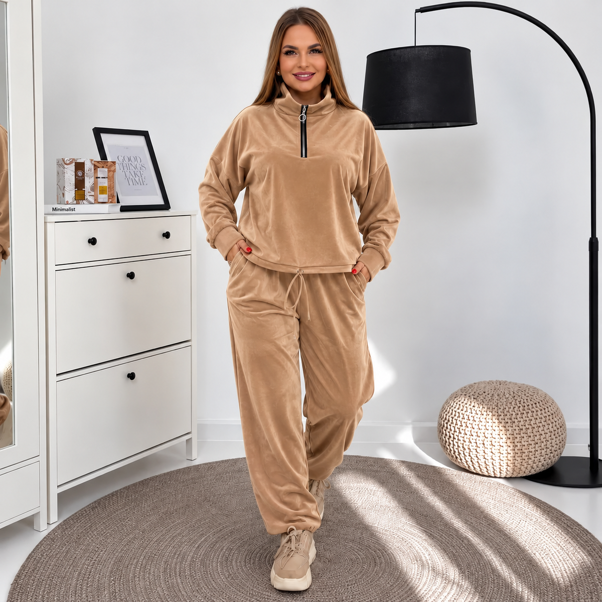 Trening Dama Oversized din Catifea Maro Deschis Mara