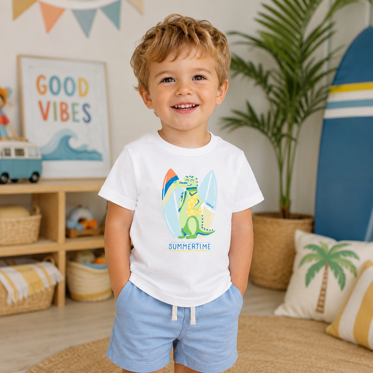 Tricou Baieti Croco Summer  Alb