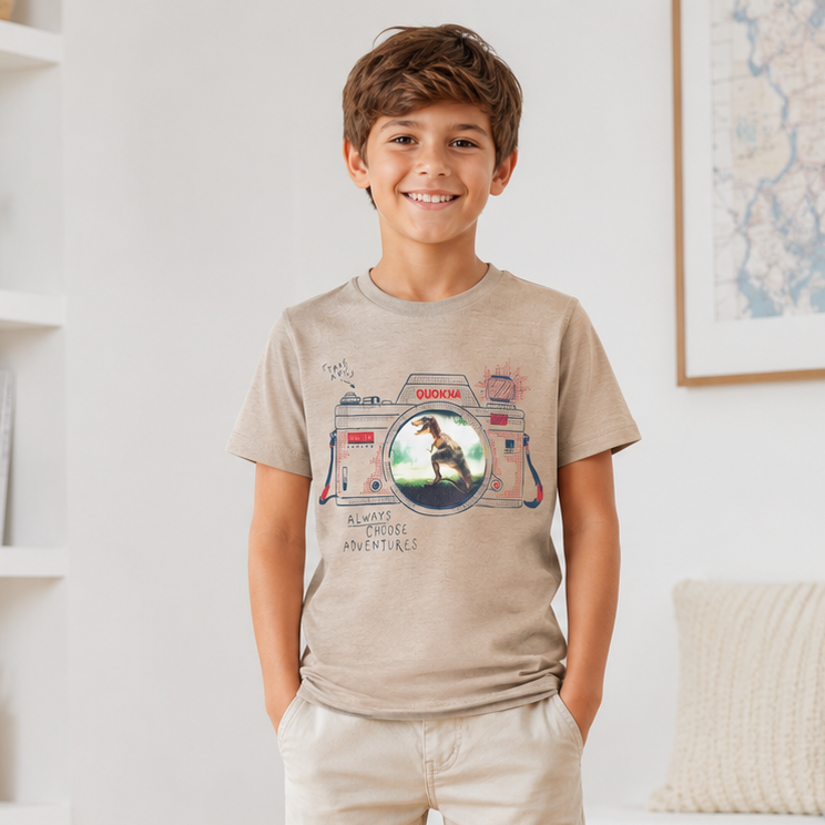Tricou Dino Baieti Bej