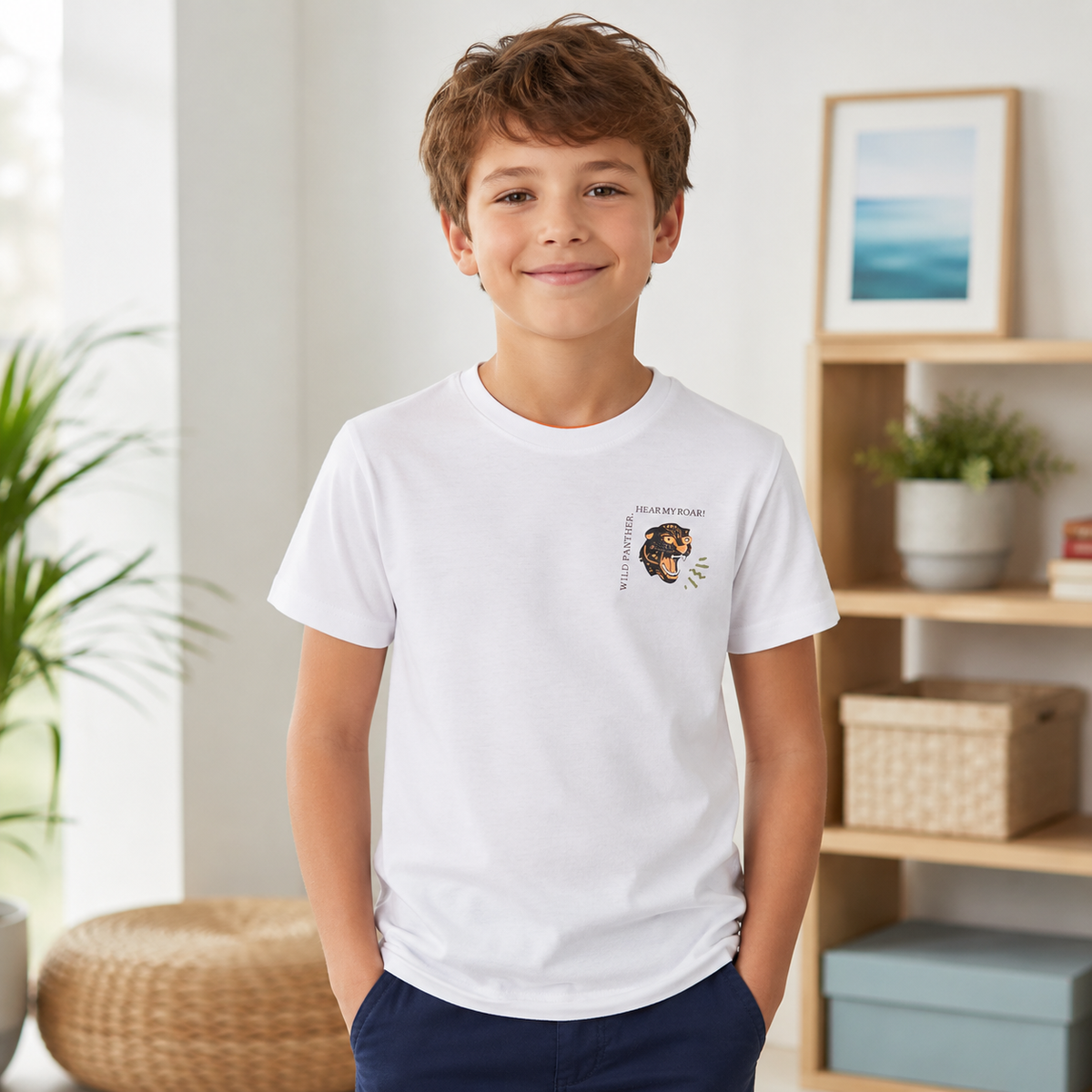 Tricou Pantera Alb Baieti