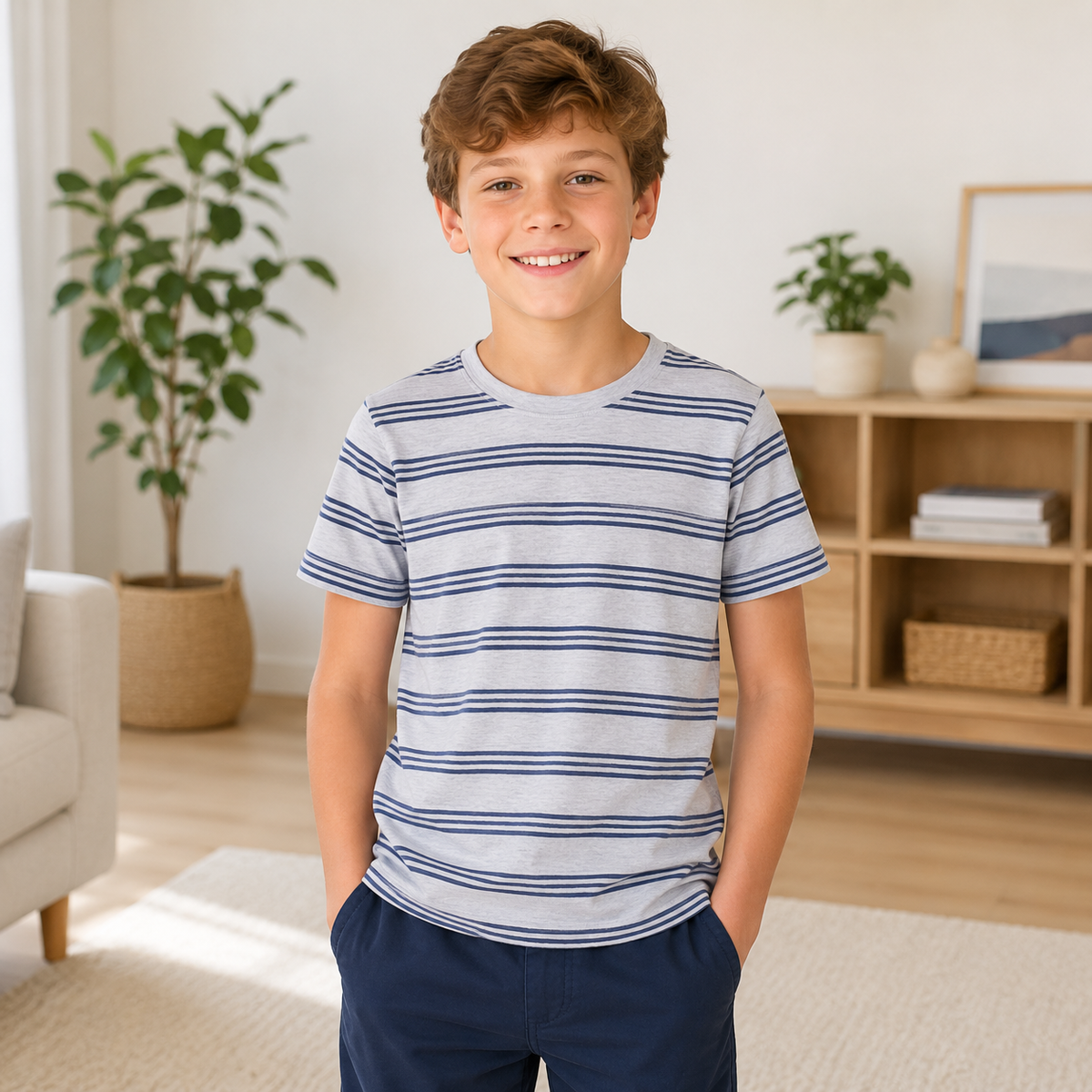 Tricou Stripe Navy Baieti