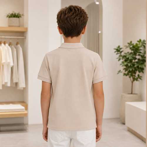 Tricou Polo Simple Bej Baieti - imagine 2