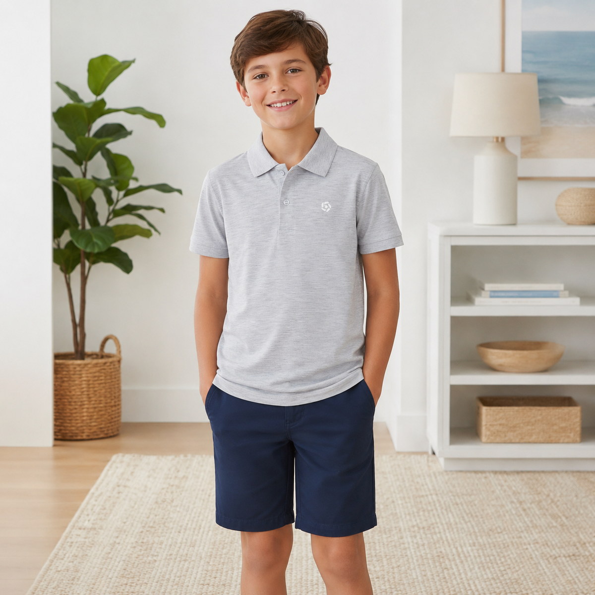 Tricou Polo Simple Gri Baieti