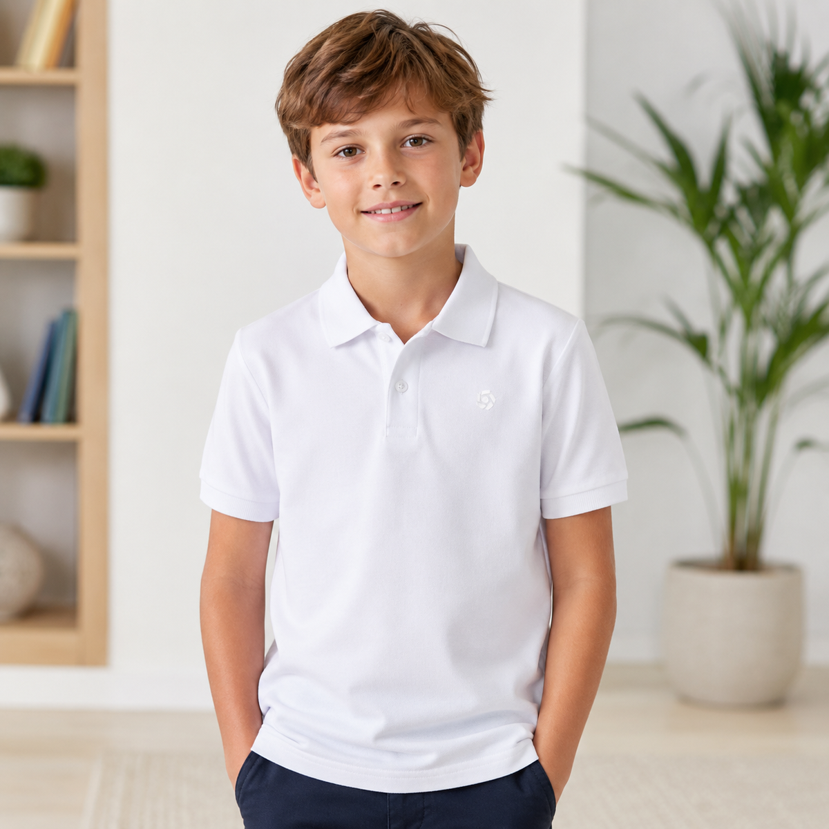Tricou Polo Simple Alb Baieti