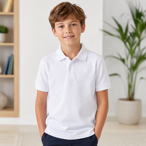 Tricou Polo Simple Alb Baieti