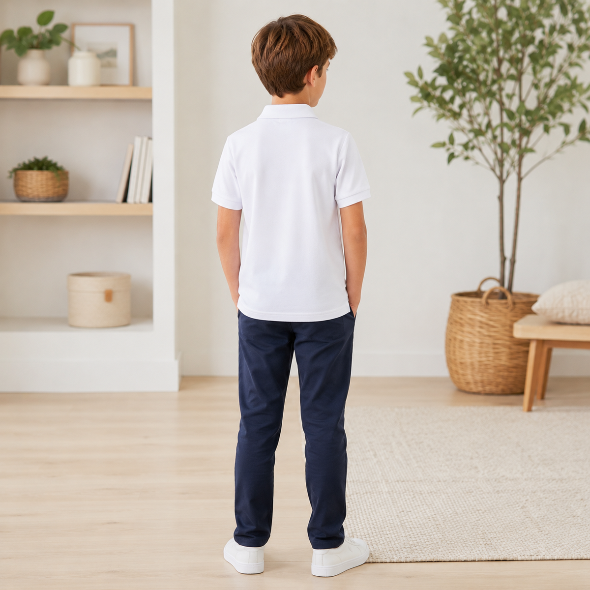 Tricou Polo Simple Alb Baieti