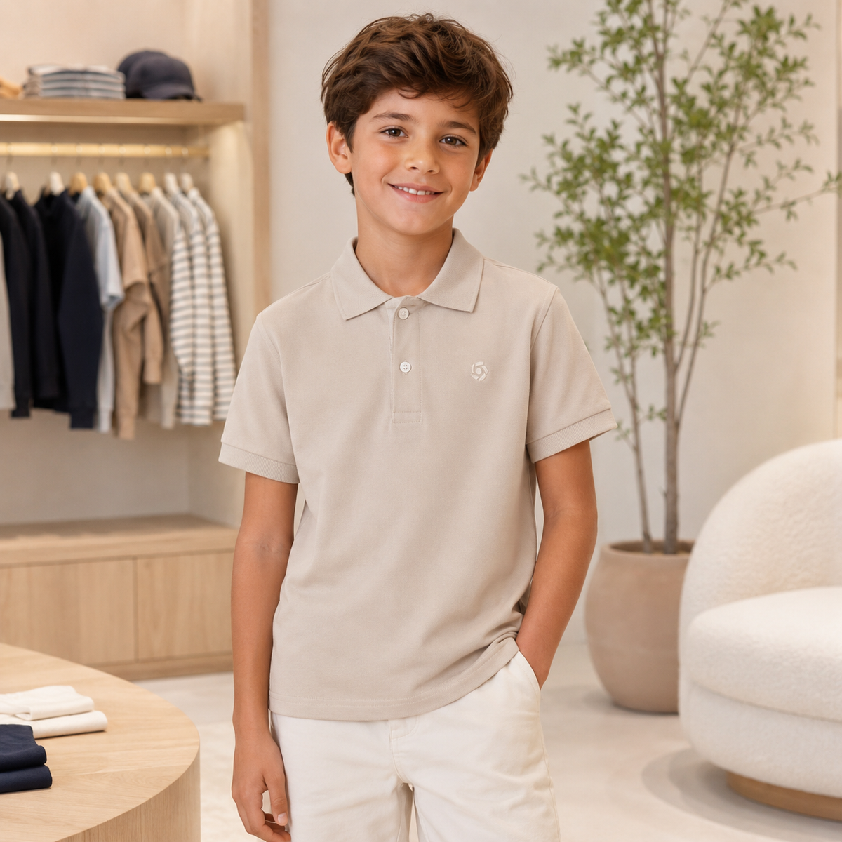 Tricou Polo Simple Bej Baieti