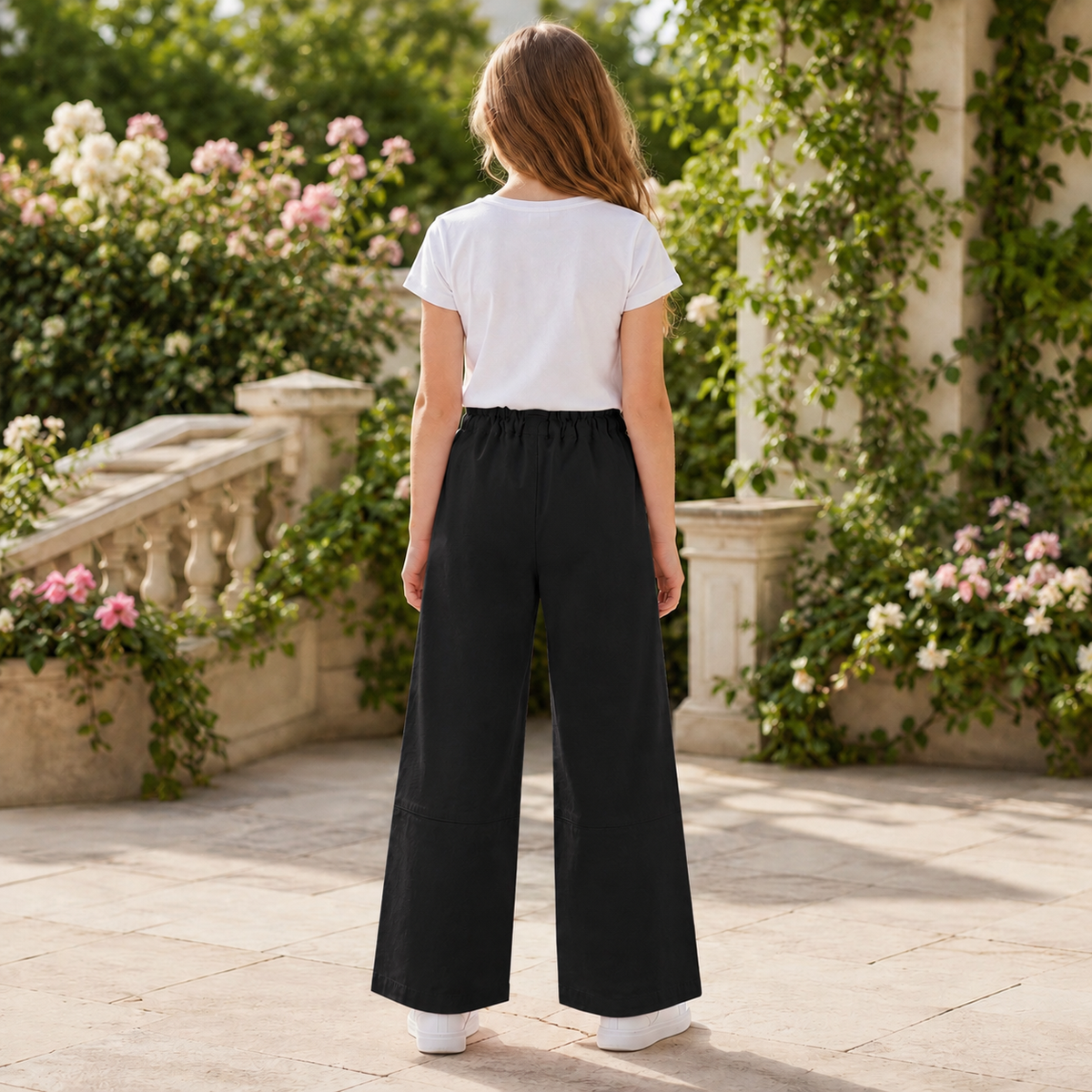 Pantaloni Fete Wide Negru