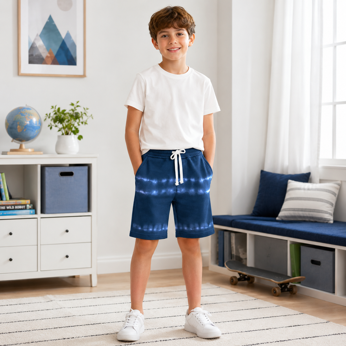 Pantaloni Scurti Baieti Tie Dye Bleumarin