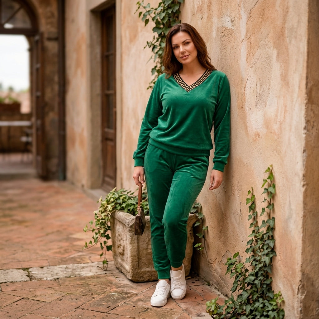 Trening COOL Verde Deschis din catifea - decolteu in V