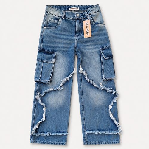 Blugi Cargo Fete Light Denim