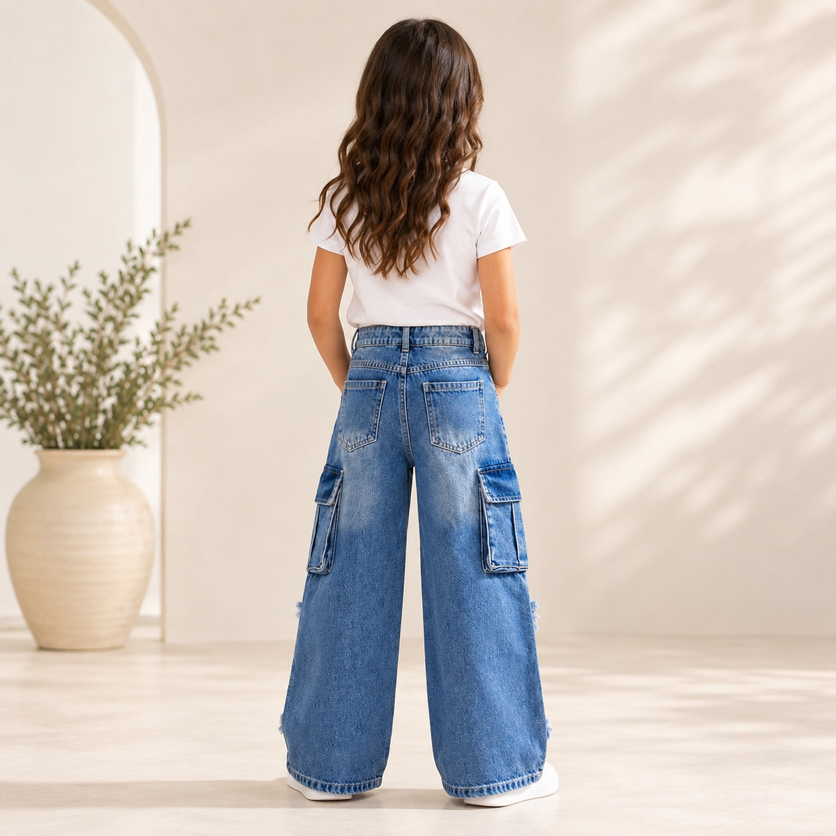 Blugi Cargo Fete Light Denim