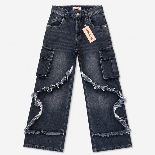 Blugi Cargo Fete Dark Denim