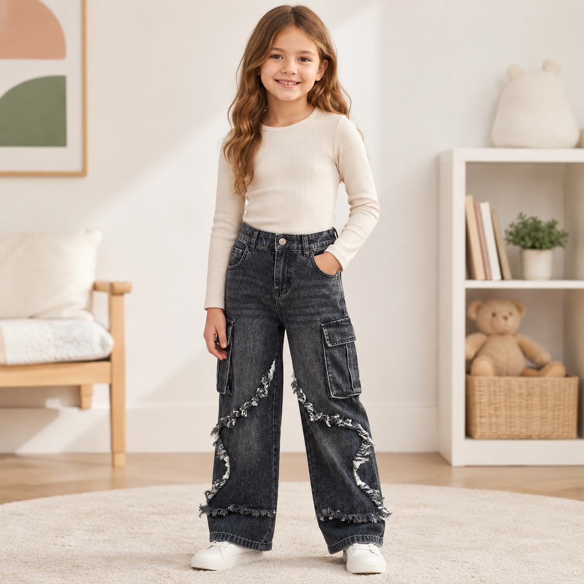 Blugi Cargo Fete Dark Denim