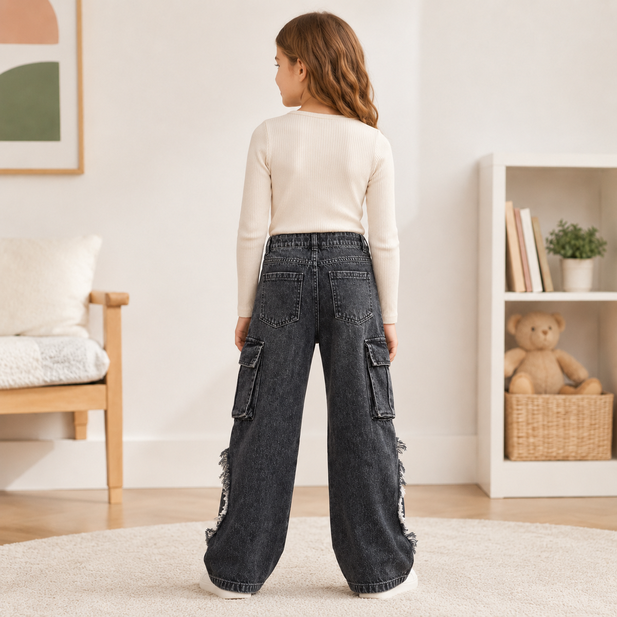 Blugi Cargo Fete Dark Denim