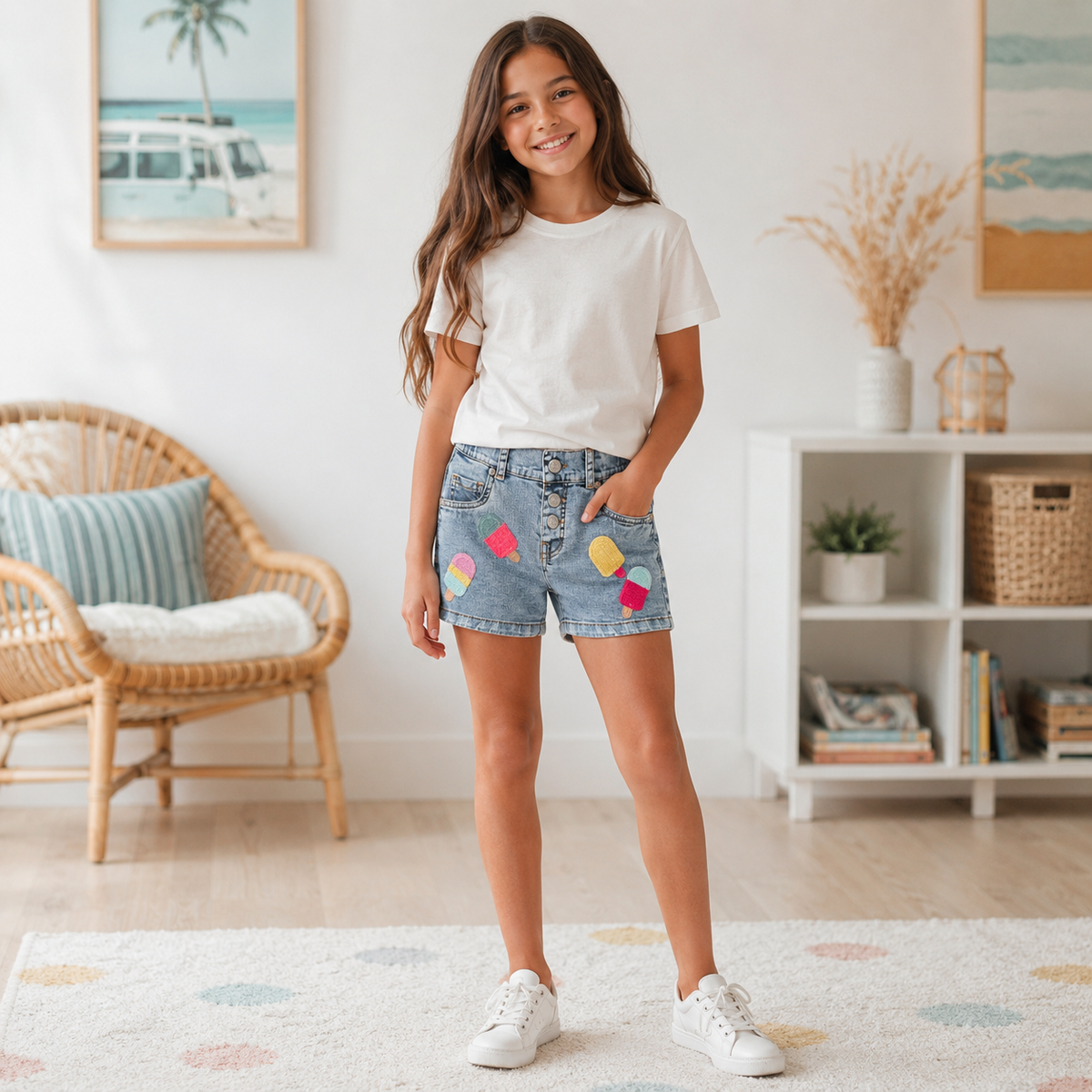 Blugi Scurti Fete IceCream Light Denim