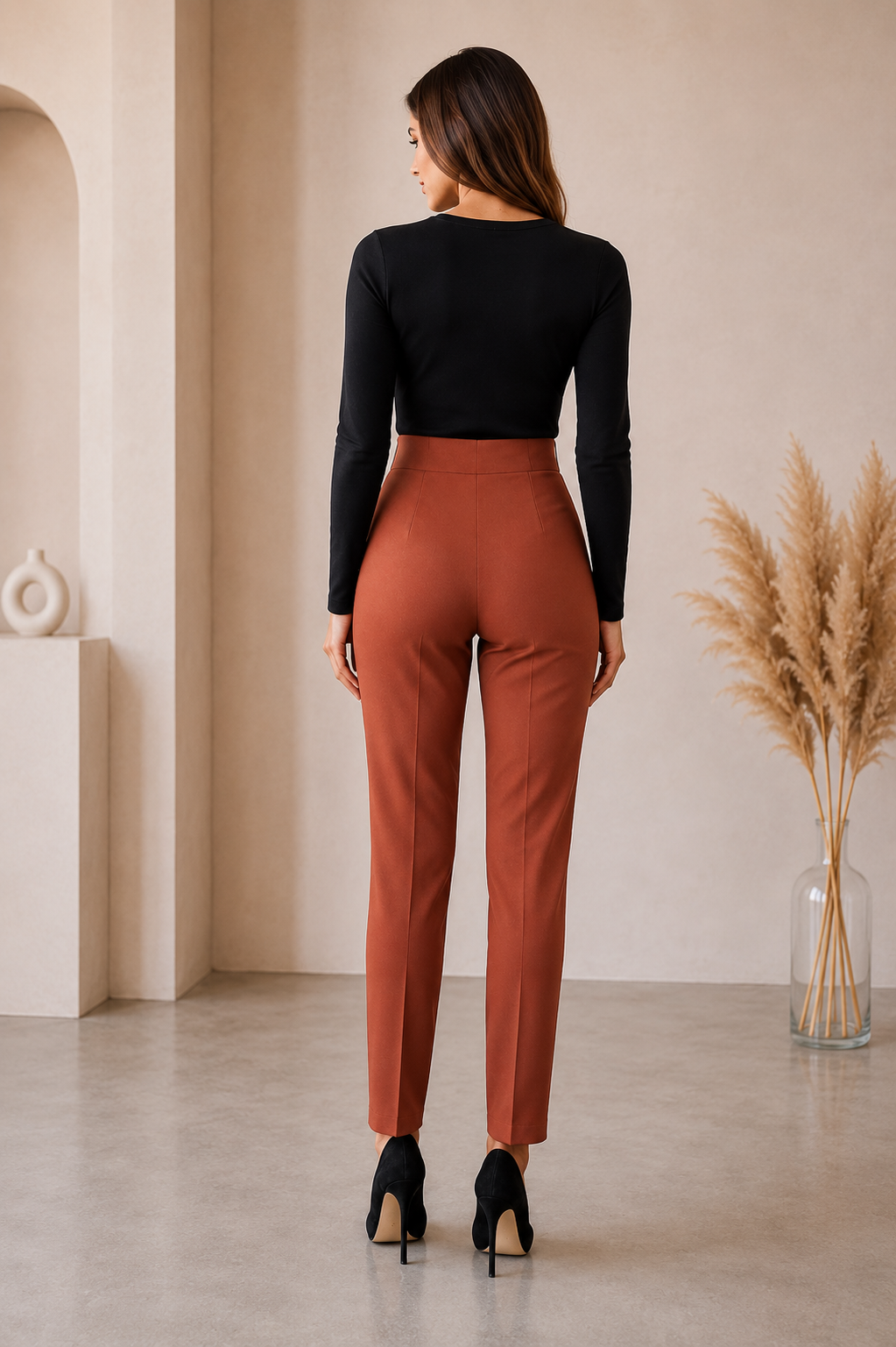 Pantaloni Eleganti din Crep Maro Zaza - imagine 2