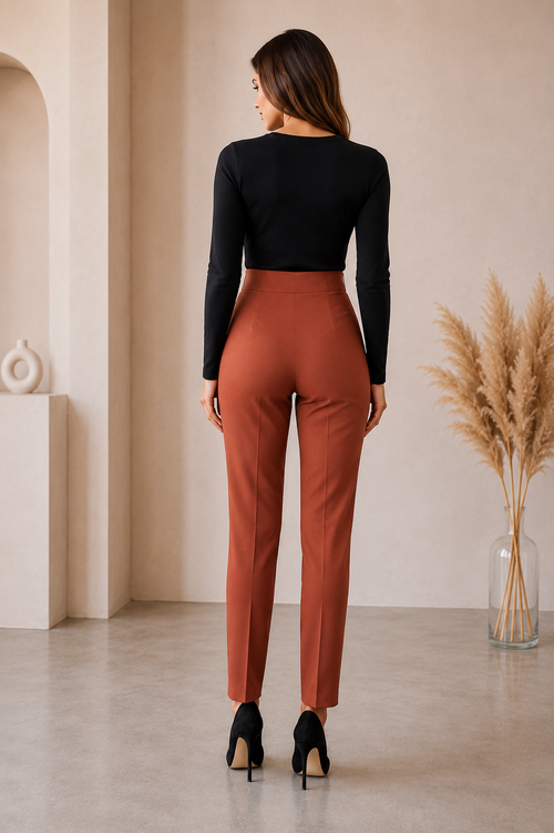 Pantaloni Eleganti din Crep Maro Zaza - imagine 2