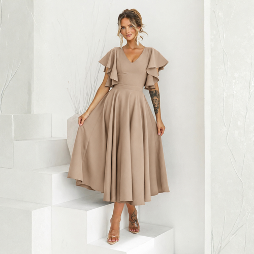 Rochie Bliss Capucino - rochie lunga eleganta cu decolteu in V