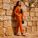 Compleu Tina Portocaliu - sacou si pantaloni din stofa Barbi