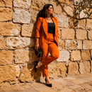 Compleu Tina Portocaliu - sacou si pantaloni din stofa Barbi