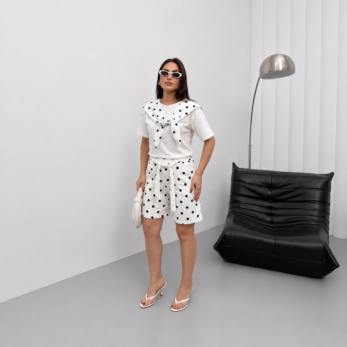 Compleu Alb/Alb din Bumbac Chic