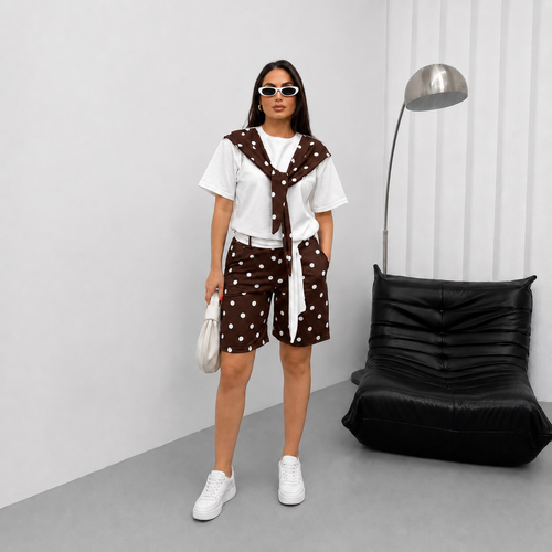 Compleu Alb/Maro din Bumbac Chic