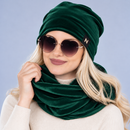 Set căciulă și fular tubular din catifea NOVA verde închis