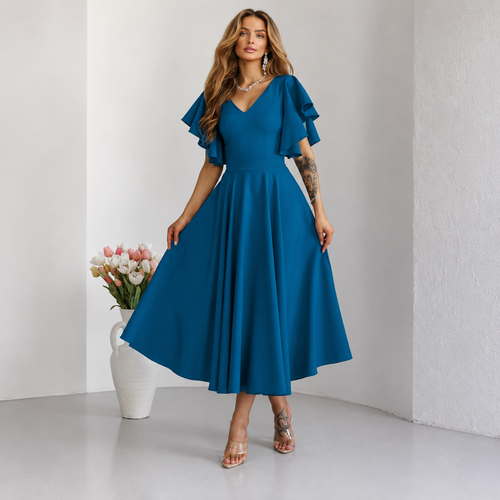 Rochie Bliss Albastru Petrol - rochie lunga eleganta cu decolteu in V