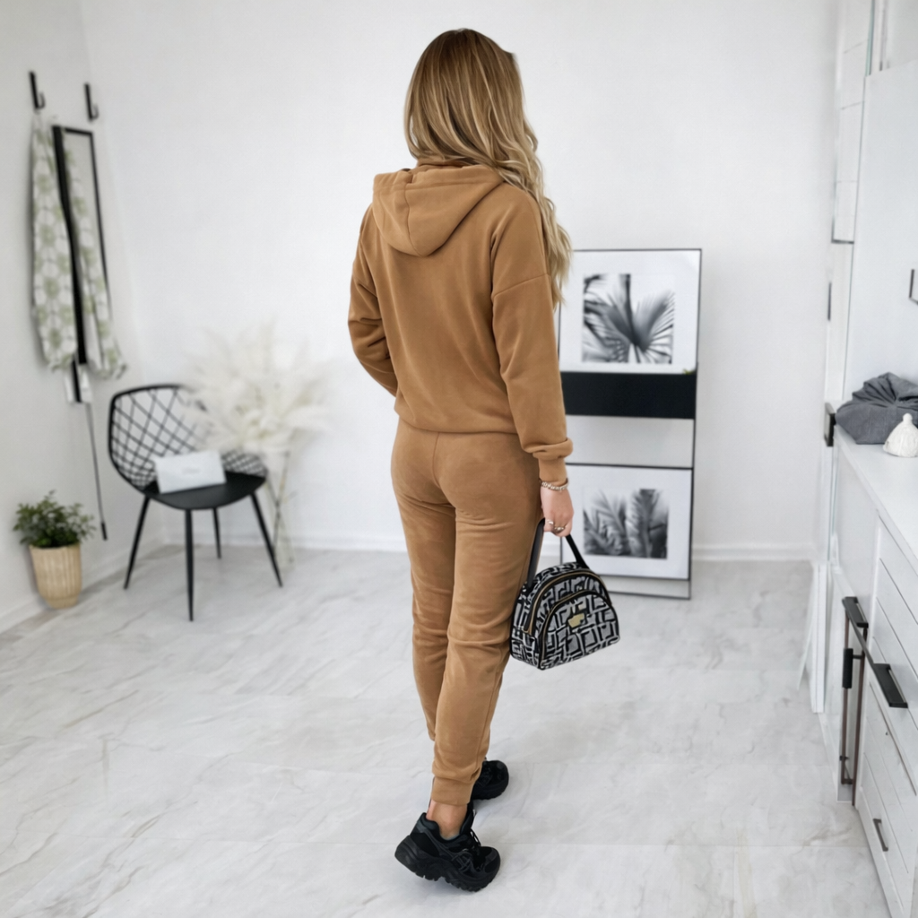 Trening Azur Capucino din Catifea cu Fermoar