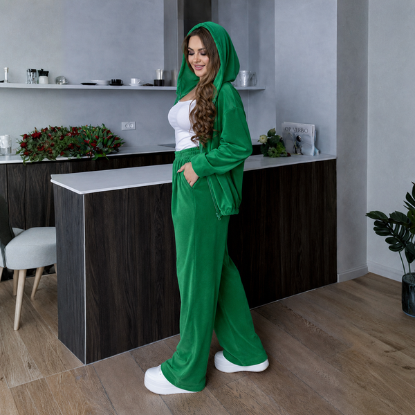 Trening Oversize Verde din Catifea Serin