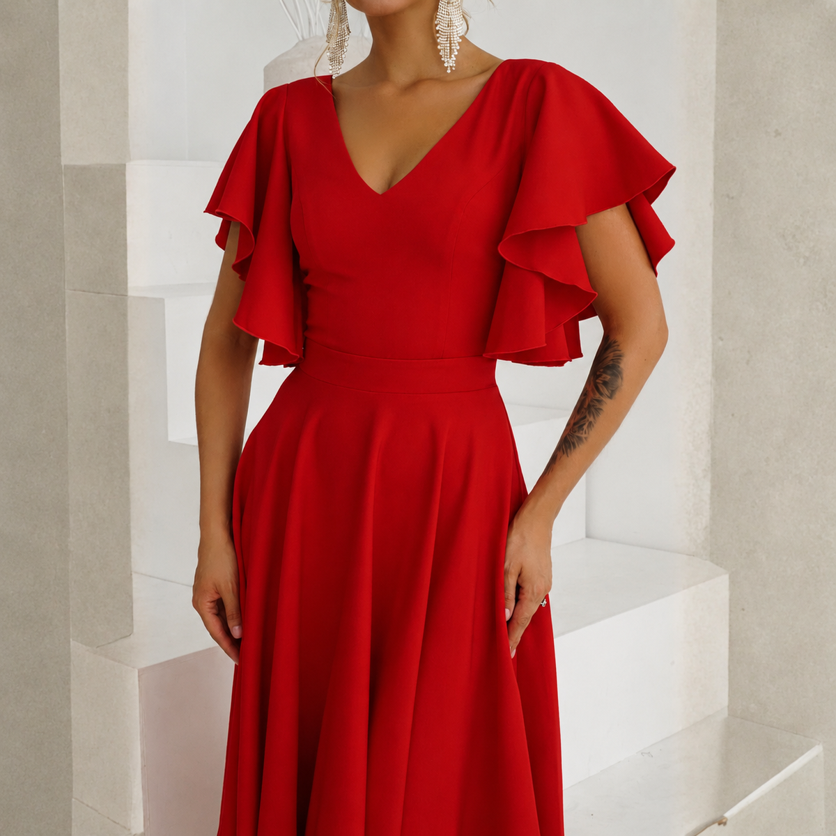 Rochie Bliss Rosu - rochie lunga eleganta cu decolteu in V