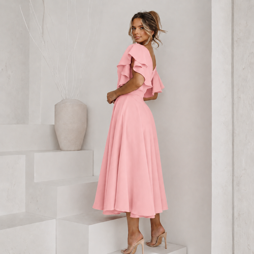 Rochie Bliss Piersica - rochie lunga eleganta cu decolteu in V