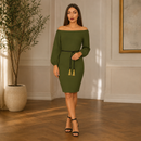 Rochie Midi din Scuba Crepe Kaki Autum