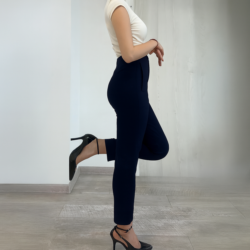 Pantaloni Eleganti din Crep Bleumarin Zaza - imagine 2