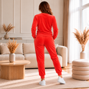 Trening damă din catifea COOL corai, bluză și pantaloni jogger
