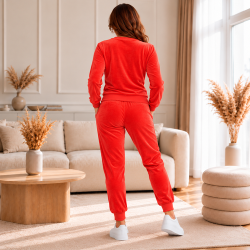 Trening damă din catifea COOL corai, bluză și pantaloni jogger