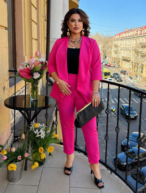 Compleu Tina Fucsia - sacou si pantaloni din stofa Barbi
