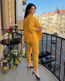 Compleu Tina Mustar - sacou si pantaloni din stofa Barbi