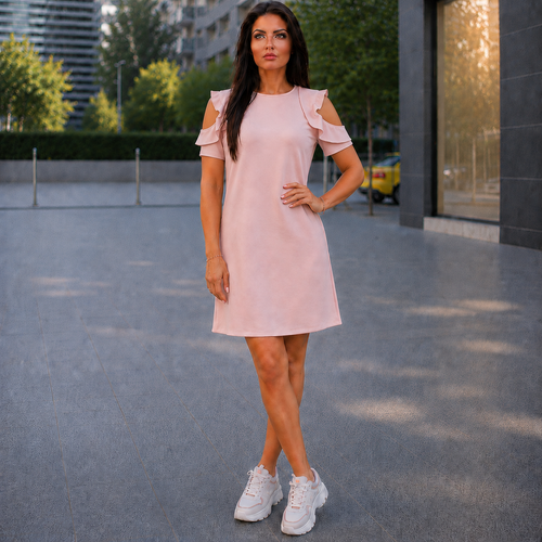 Rochie din French Terry Roz Pudra Summer