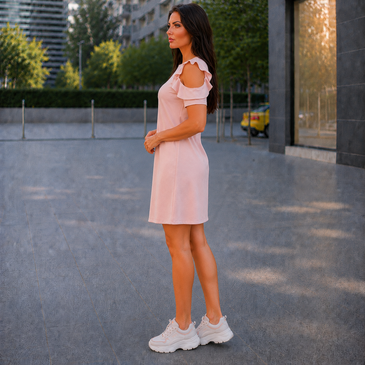 Rochie din French Terry Roz Pudra Summer - imagine 3