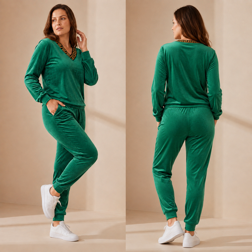 Trening COOL Verde Deschis din catifea - decolteu in V