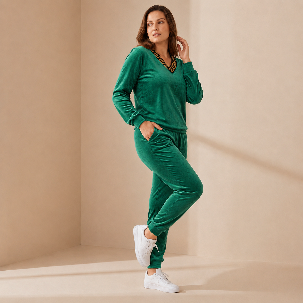 Trening COOL Verde Deschis din catifea - decolteu in V