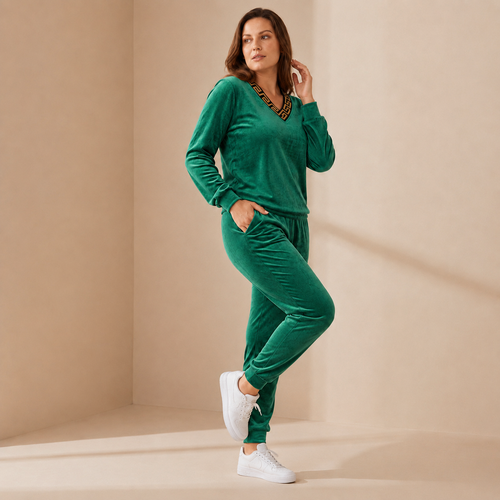 Trening COOL Verde Deschis din catifea - decolteu in V