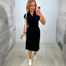 Rochie Eliza Negru din scuba crepe - croiala moderna cu guler polo