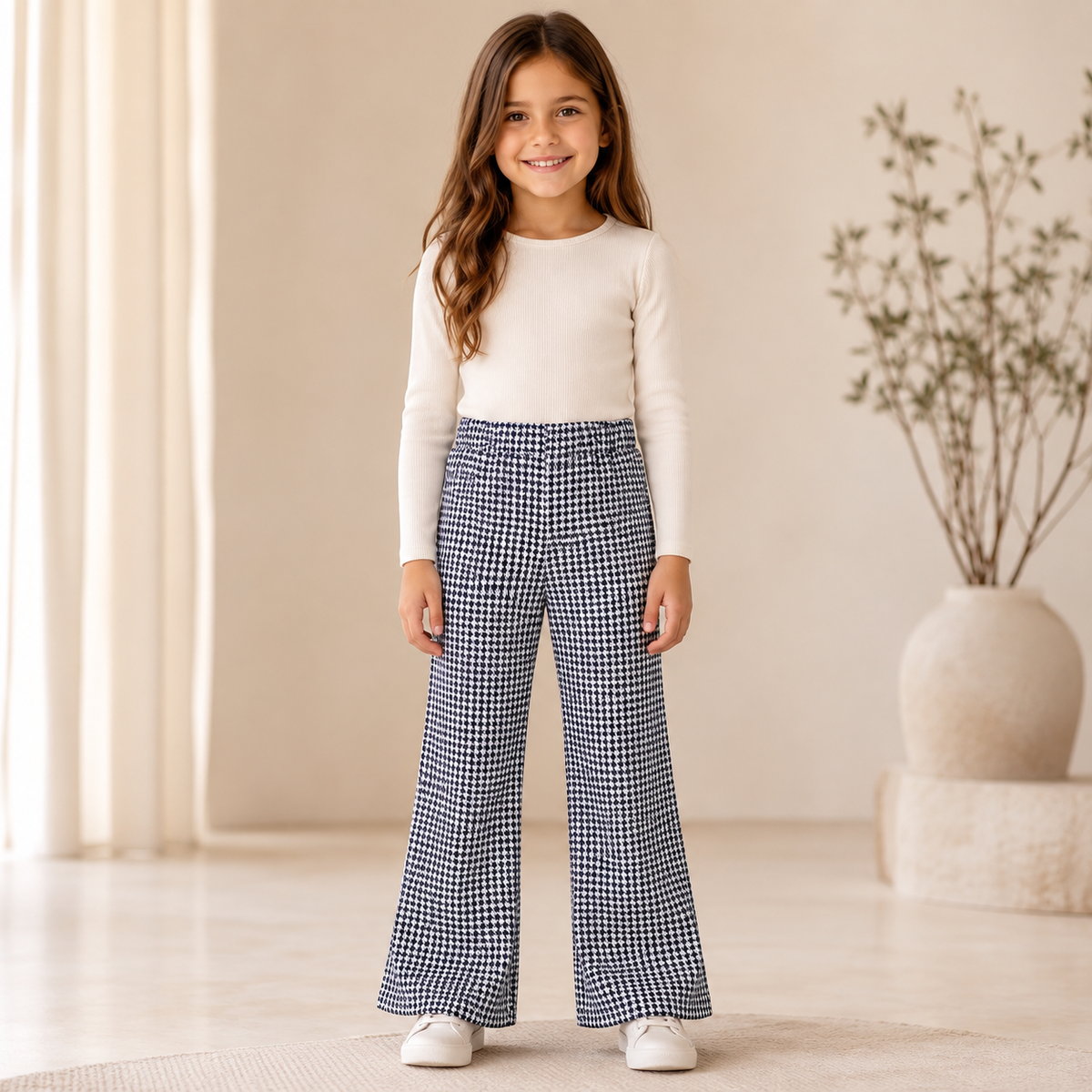 Pantaloni Fete Alb-Negru