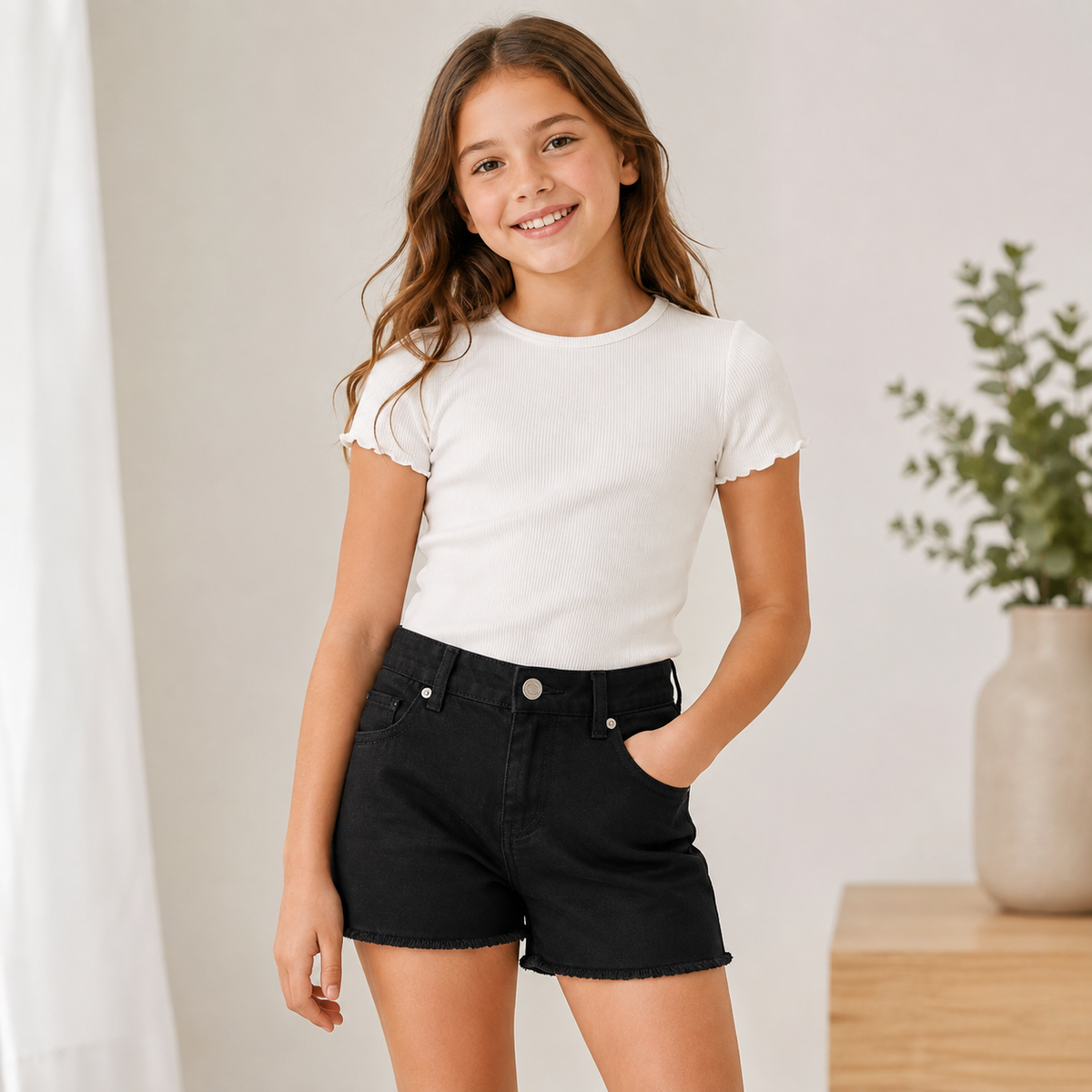 Pantaloni Fete Scurti Negru
