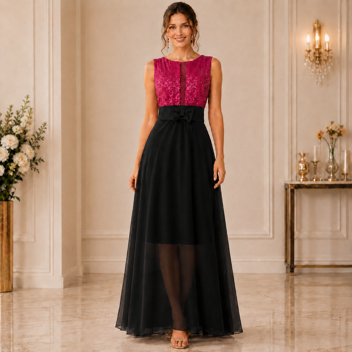 Rochie de Seara Fucsia-Negru Aura
