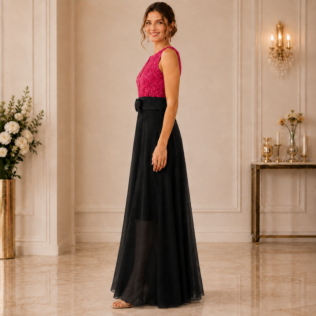 Rochie de Seara Fucsia-Negru Aura