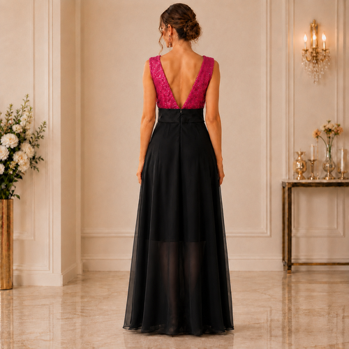 Rochie de Seara din Paiete Fucsia-Negru Aura - imagine 3